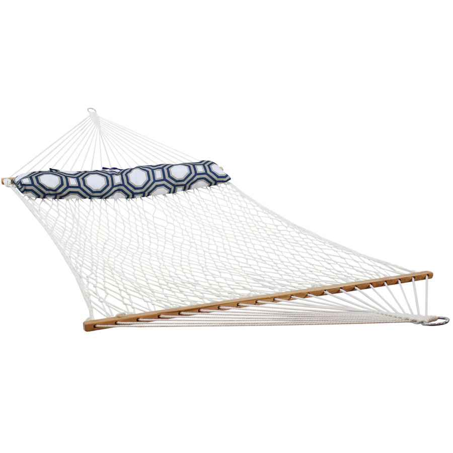 Sunnydaze Large Polyester Rope Hammock with Spreader Bar and Pillow - White Image 1