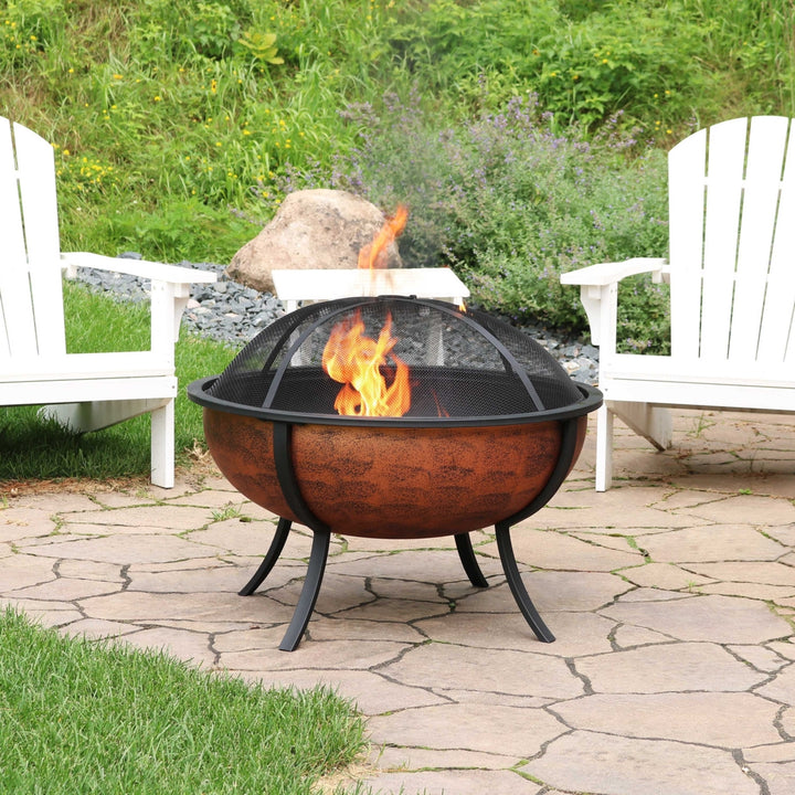 Sunnydaze 32 in Steel Fire Pit with Screen, Grate, and Poker - Copper Image 4