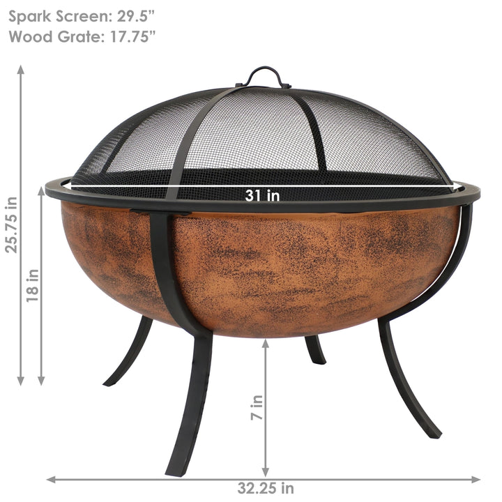 Sunnydaze 32 in Steel Fire Pit with Screen, Grate, and Poker - Copper Image 3