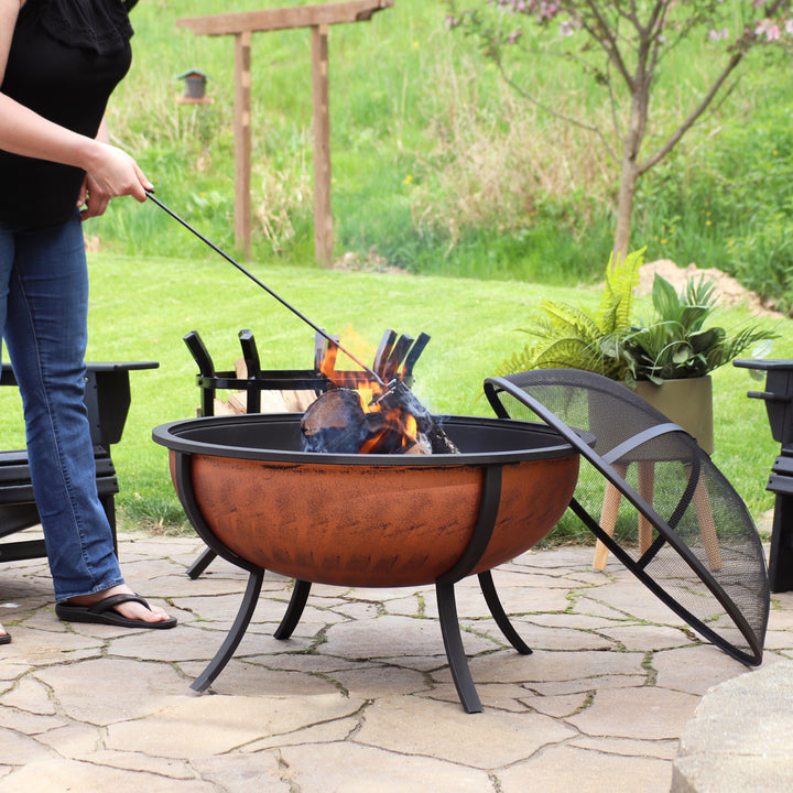 Sunnydaze 32 in Steel Fire Pit with Screen, Grate, and Poker - Copper Image 7