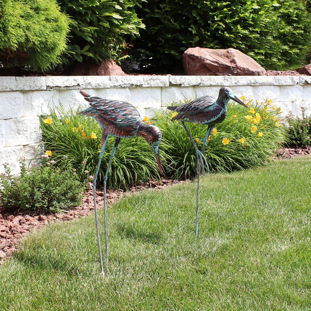 Sunnydaze Patina Crane Set of 2 Outdoor Metal Garden Statues - 29.5 in Image 2