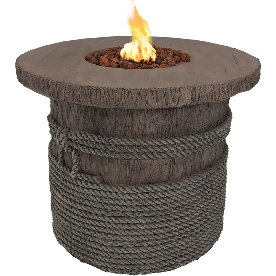 Sunnydaze 29 in Faux Rope Barrel Propane Gas Fire Pit Table with Lava Rocks Image 1