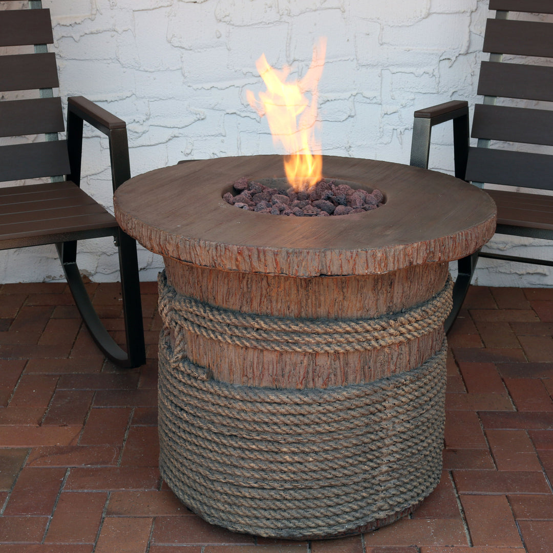 Sunnydaze 29 in Faux Rope Barrel Propane Gas Fire Pit Table with Lava Rocks Image 4