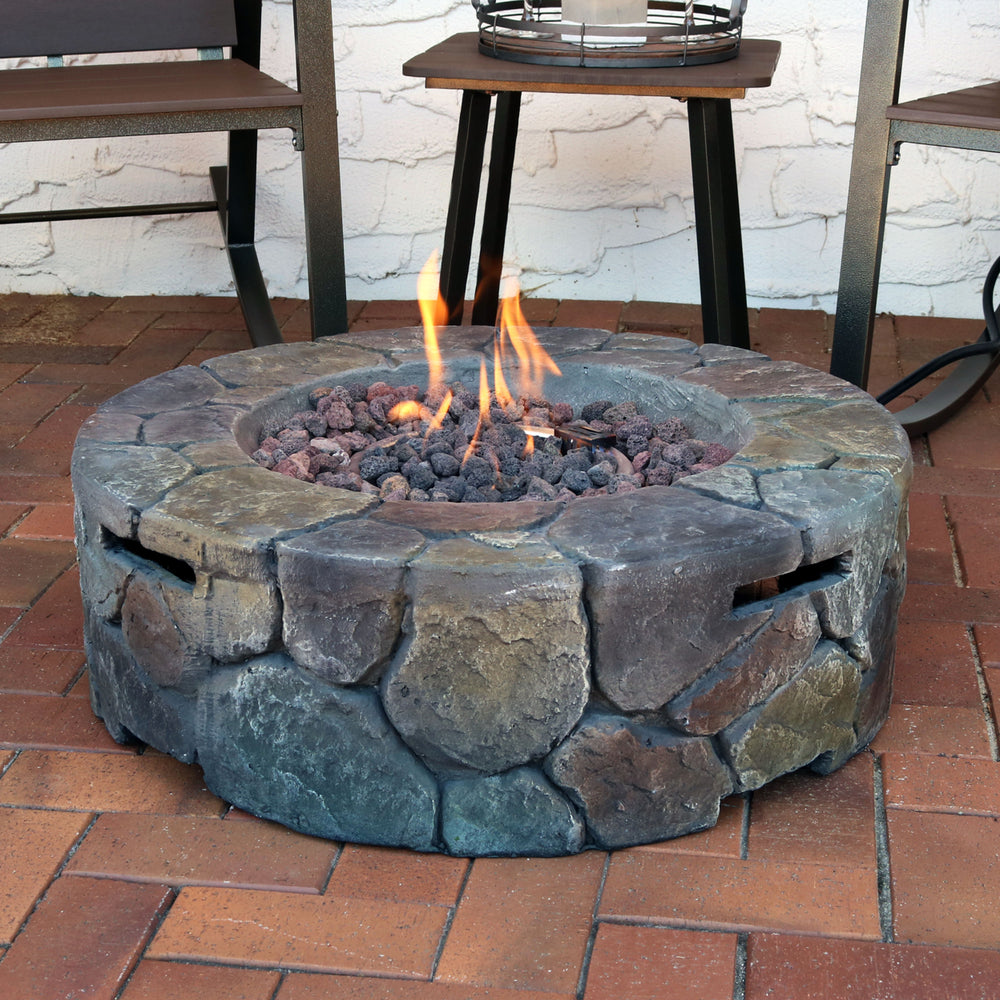 Sunnydaze 30 in Cast Stone Propane Gas Fire Pit Table with Lava Rocks Image 2