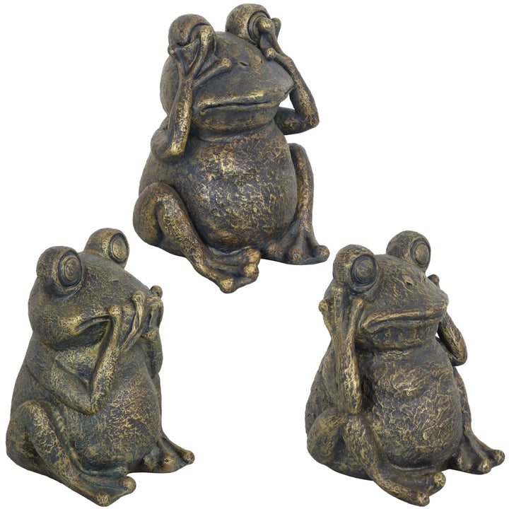 Sunnydaze Hear No Evil, See No Evil, and Speak No Evil Frog Statues - 10 in Image 1