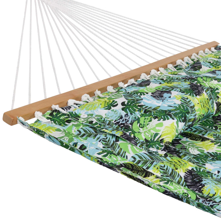 Sunnydaze 2-Person Quilted Hammock with Spreader Bar and Pillow - Tropical Image 5