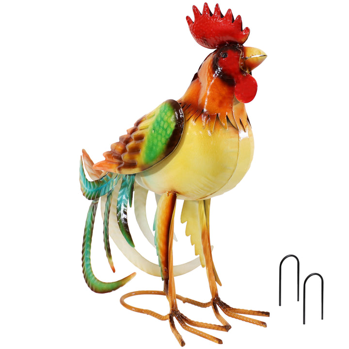 Sunnydaze Romeo the Rooster Outdoor Metal Statue - 16 in Image 1