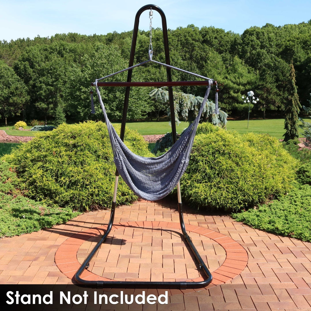 Sunnydaze Extra Large Polyester Rope Hammock Chair with Spreader Bar - Gray Image 9