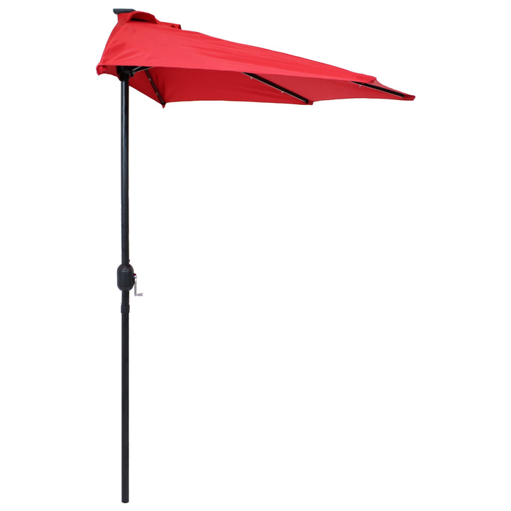 Sunnydaze 9 ft Solar Steel Half Patio Umbrella with Crank - Red Image 1