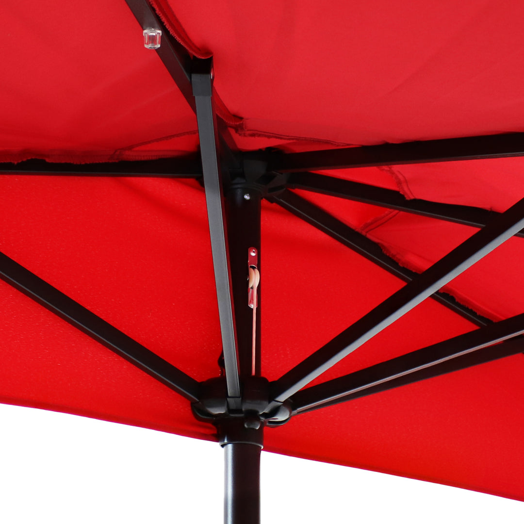 Sunnydaze 9 ft Solar Steel Half Patio Umbrella with Crank - Red Image 5