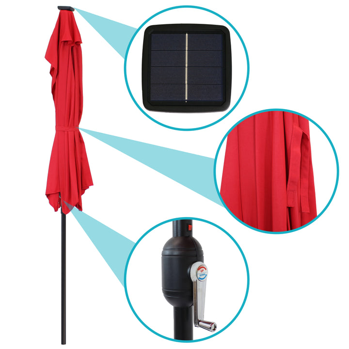 Sunnydaze 9 ft Solar Steel Half Patio Umbrella with Crank - Red Image 6