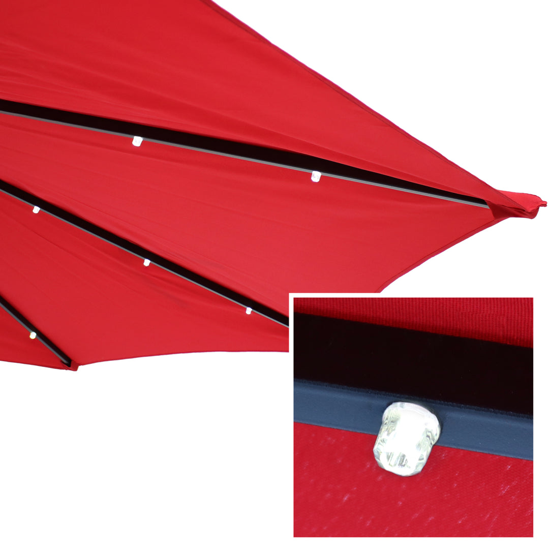 Sunnydaze 9 ft Solar Steel Half Patio Umbrella with Crank - Red Image 7