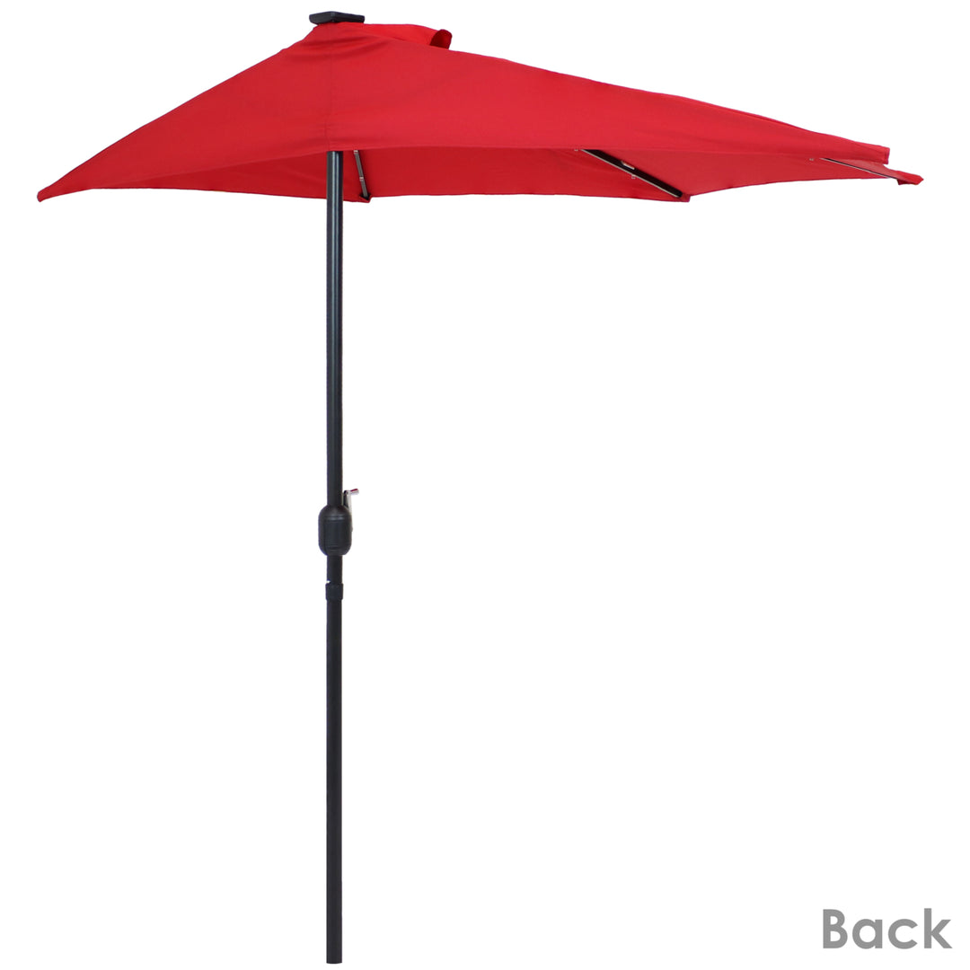 Sunnydaze 9 ft Solar Steel Half Patio Umbrella with Crank - Red Image 12