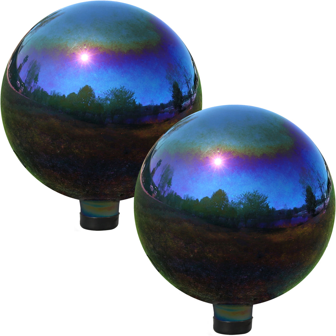 Sunnydaze Mirrored Glass Gazing Globe - 10 in - Rainbow - Set of 2 Image 1