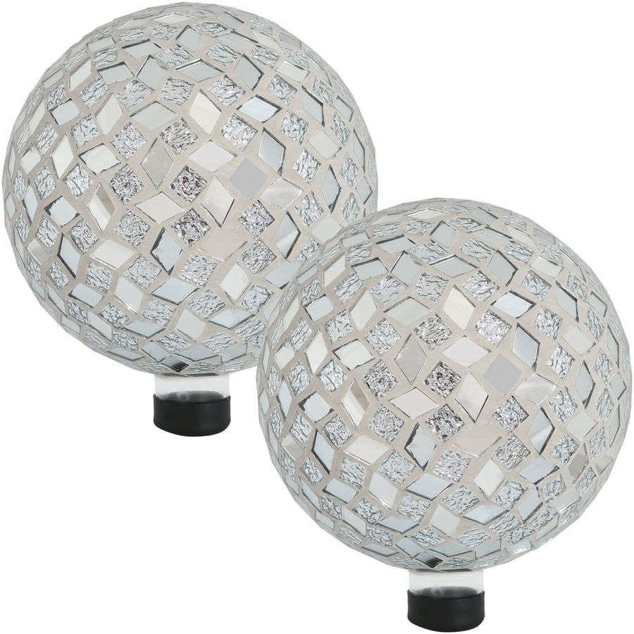 Sunnydaze Mirrored Diamond Mosaic Gazing Globe - 10 in - Gray - Set of 2 Image 1