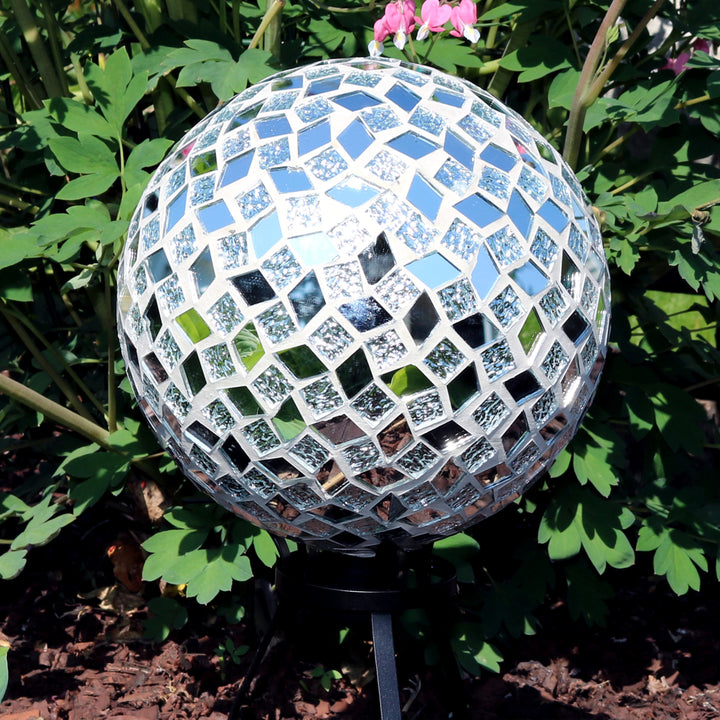 Sunnydaze Mirrored Diamond Mosaic Gazing Globe - 10 in - Gray - Set of 2 Image 4