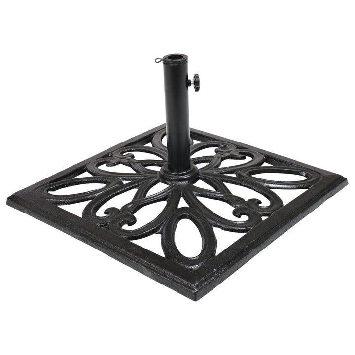 Sunnydaze 22 in Geometric Cast Iron Square Patio Umbrella Base - Black Image 1