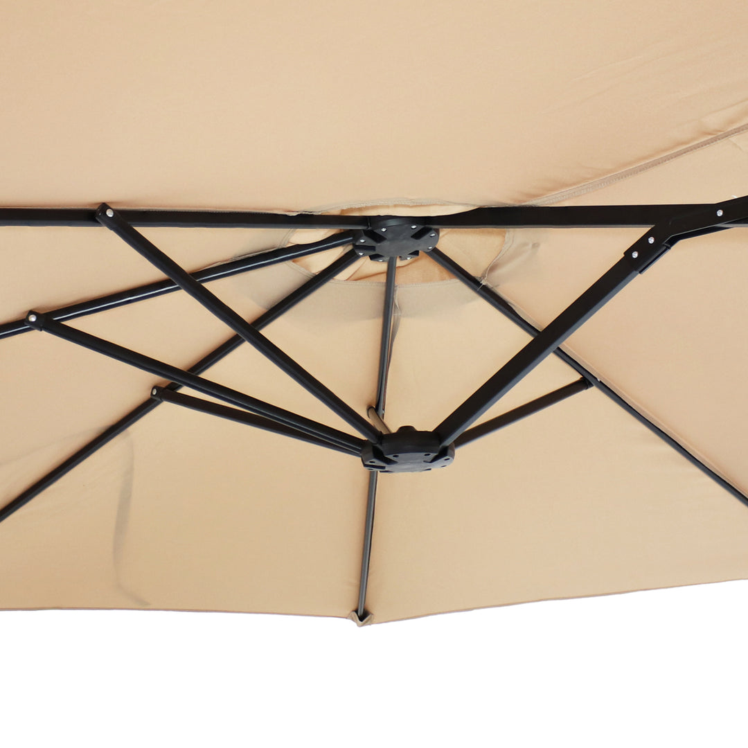 Sunnydaze 15 ft Steel Double-Sided Patio Umbrella with Sandbag Base - Tan Image 8