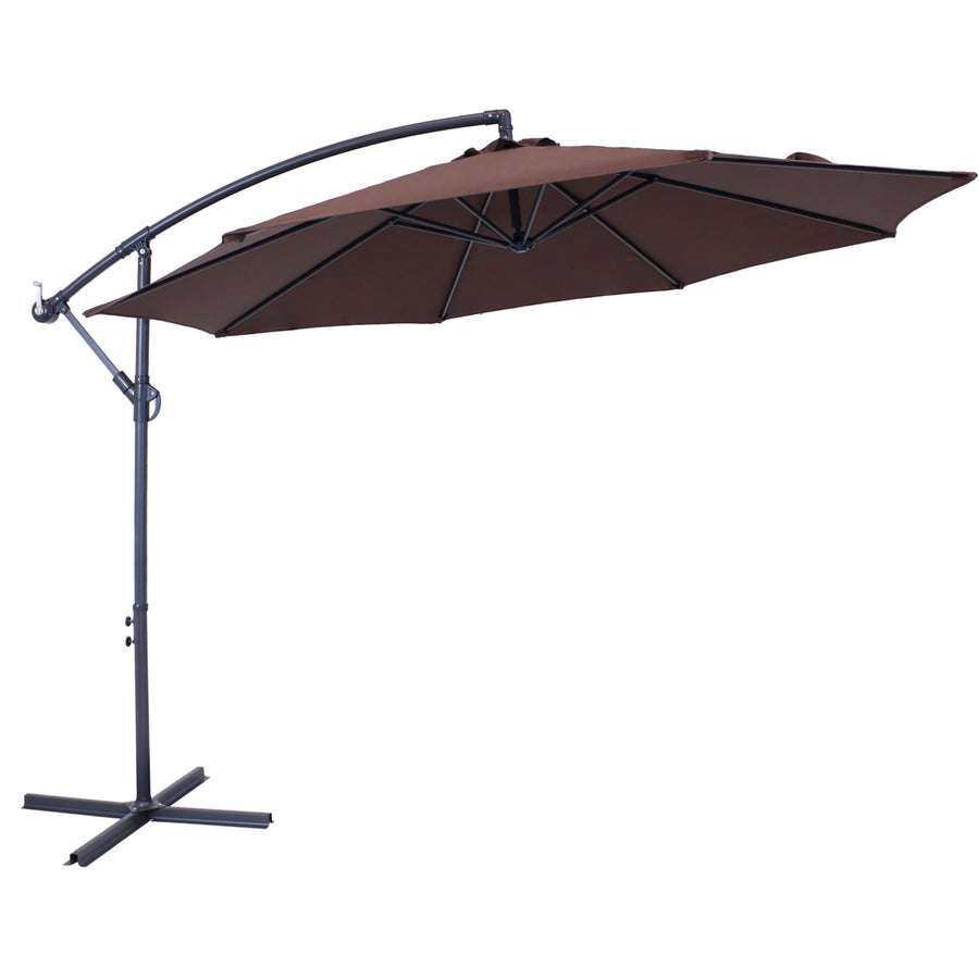 Sunnydaze 10 ft Cantilever Offset Steel Patio Umbrella with Crank - Brown Image 1