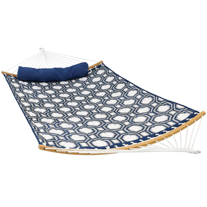 Sunnydaze 2-Person Quilted Hammock with Curved Spreader Bars - Gray Octagon Image 1