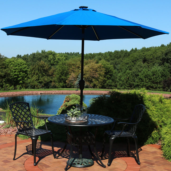 Sunnydaze 9 ft Solar Sunbrella Patio Umbrella with Tilt - Pacific Blue Image 6