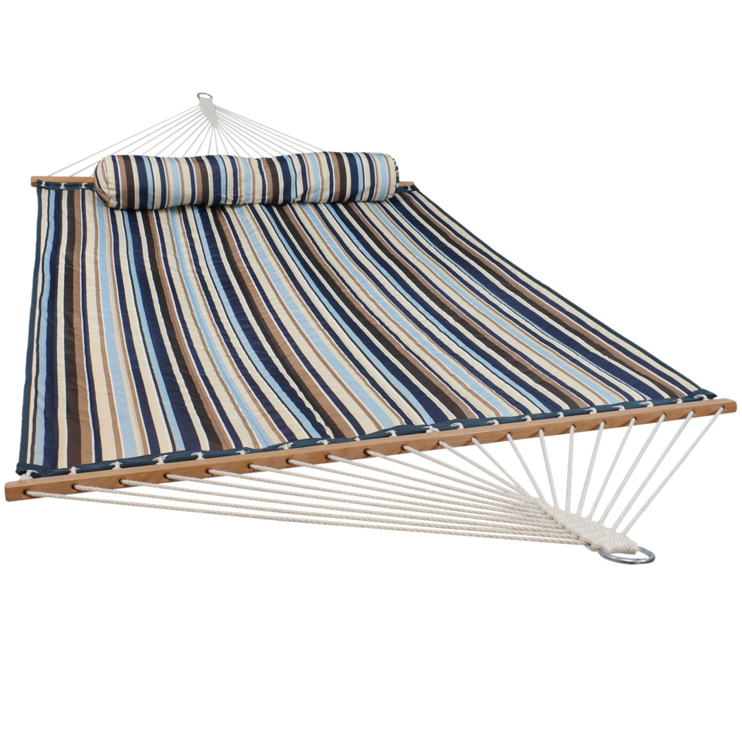 Sunnydaze Large Quilted Hammock with Spreader Bar and Pillow - Ocean Isle Image 1