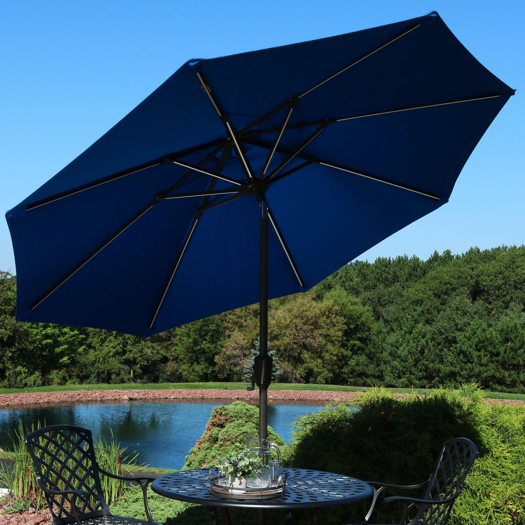 Sunnydaze 9 ft Solar Sunbrella Patio Umbrella with Tilt - Pacific Blue Image 5