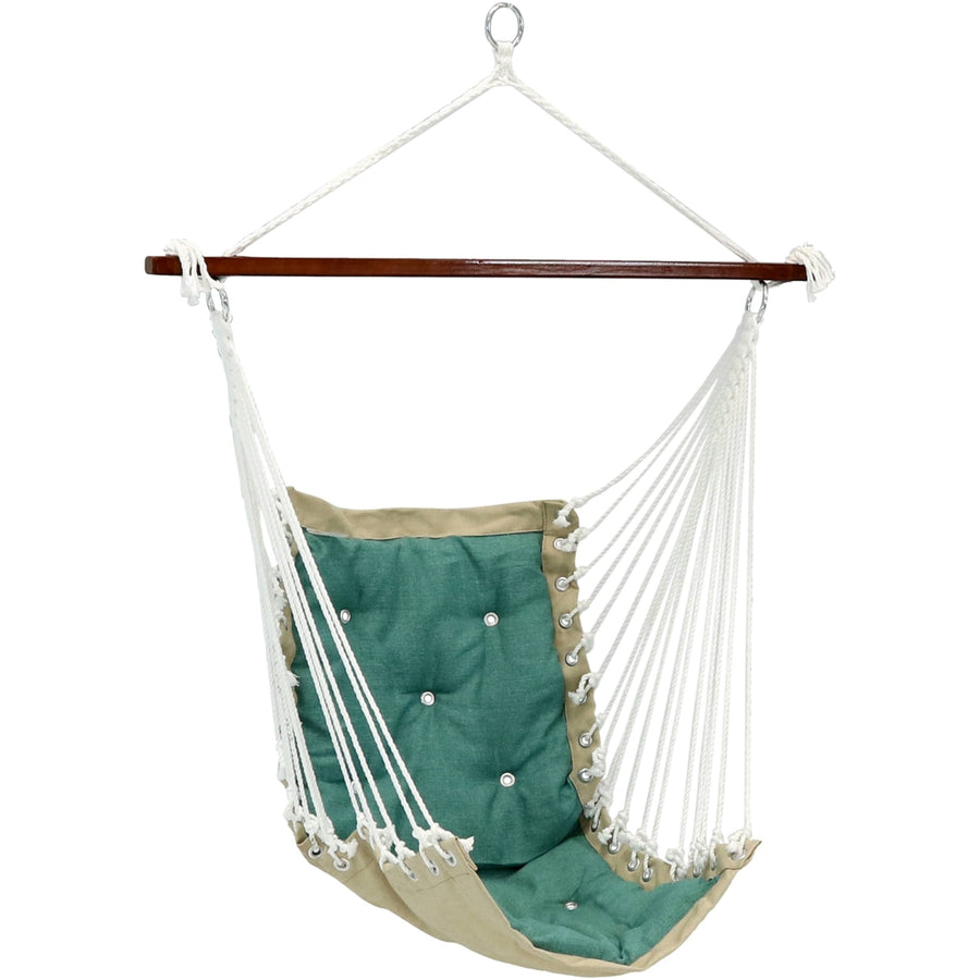 Sunnydaze Polyester Fabric Victorian Hammock Chair with Cushion - Sea Grass Image 1