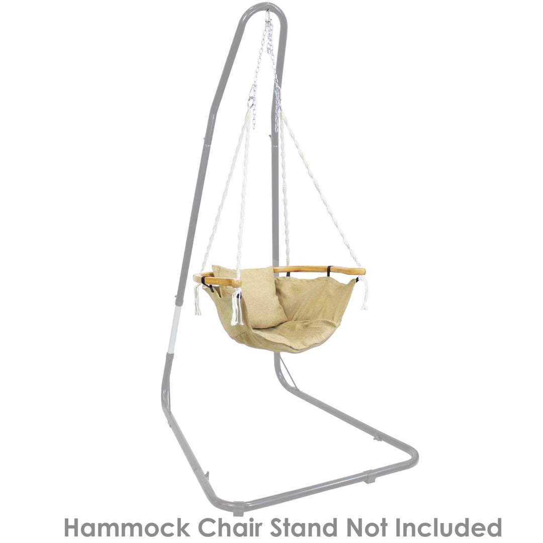 Sunnydaze Olefin Fabric Hammock Chair with Cushion and Wood Armrest - Khaki Image 6