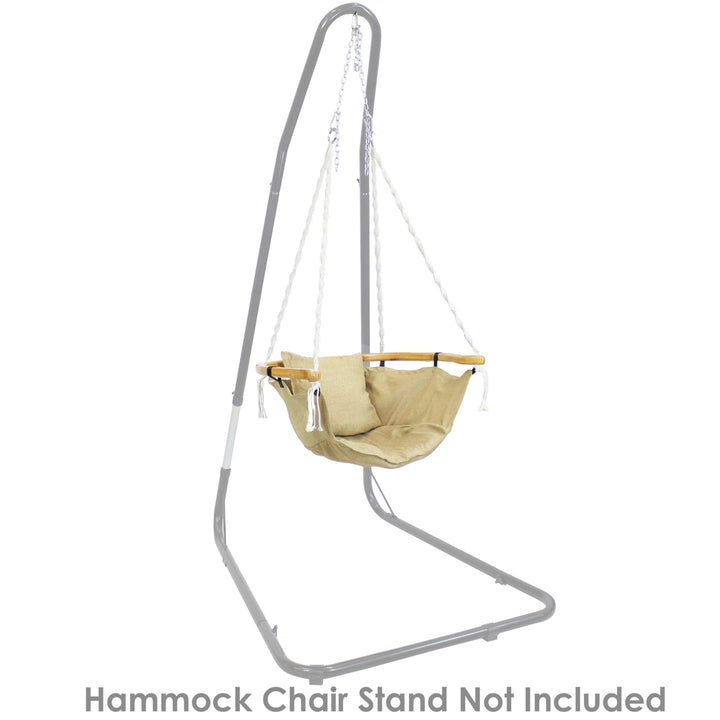 Sunnydaze Olefin Fabric Hammock Chair with Cushion and Wood Armrest - Khaki Image 6