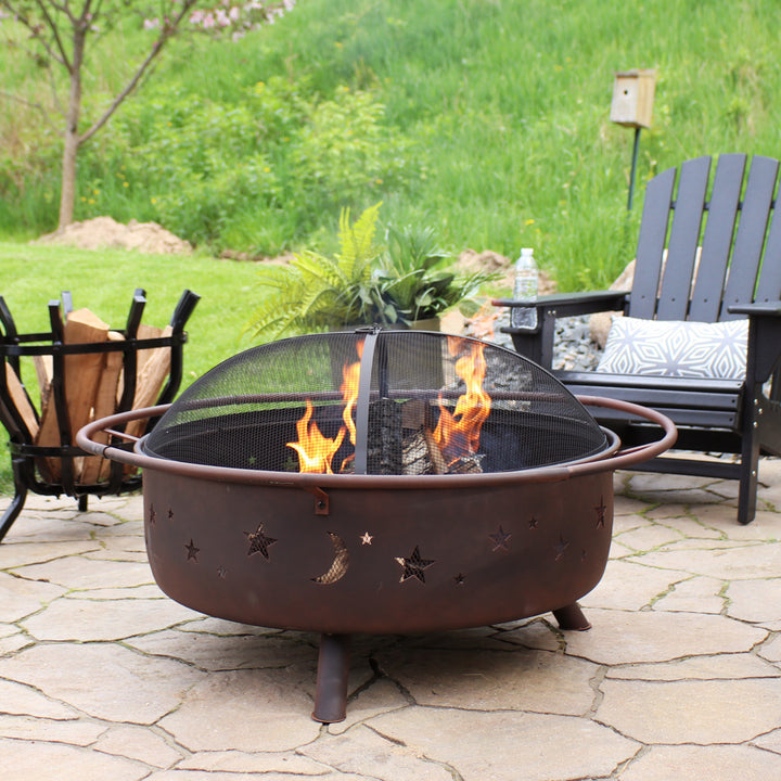 Sunnydaze 42 in Cosmic Steel Fire Pit with Spark Screen and Poker Image 2