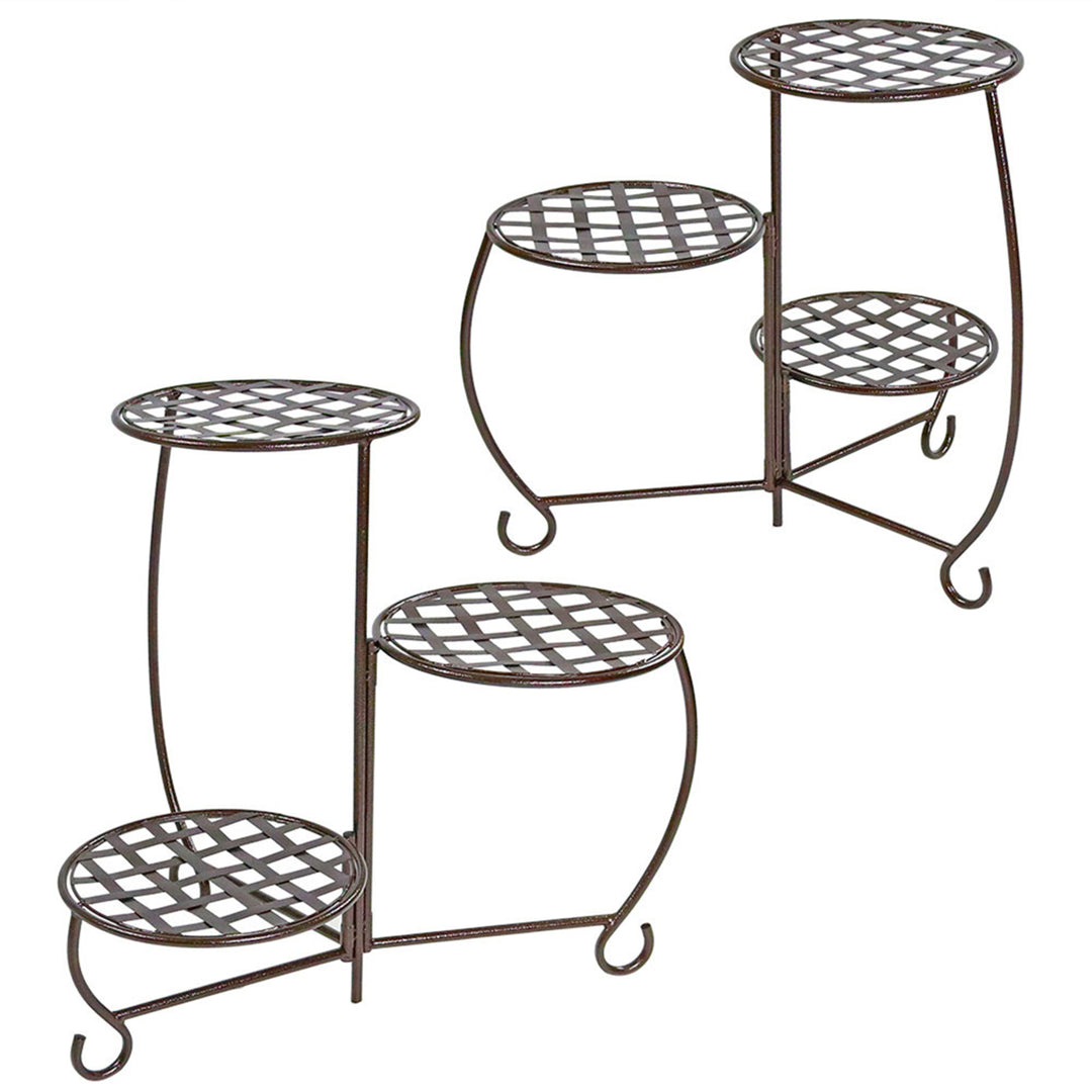 Sunnydaze 3-Tier Triple Plant Stand with Checkered Base - 24 in - Set of 2 Image 1