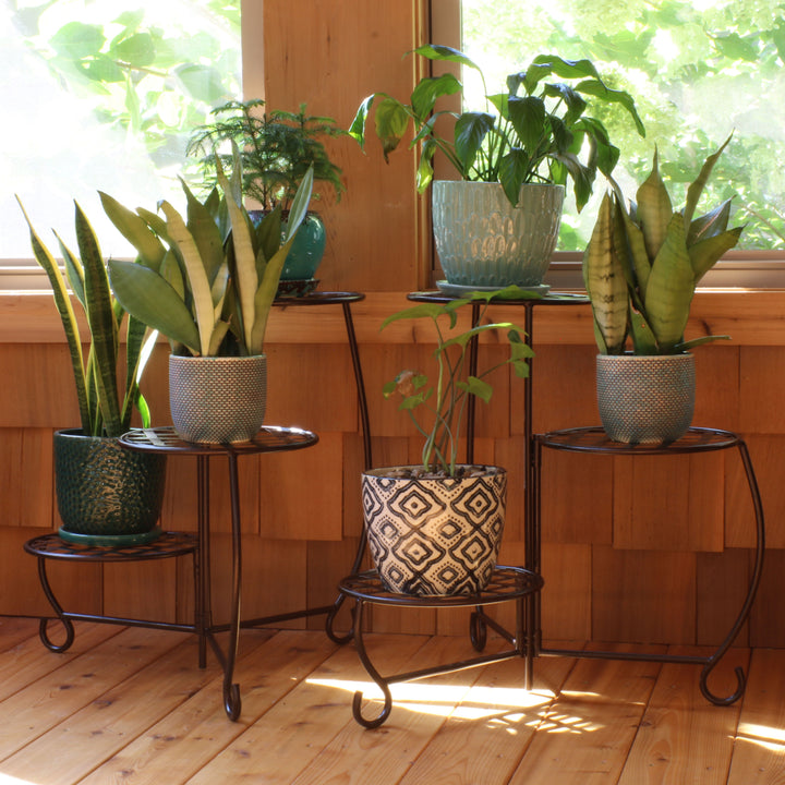 Sunnydaze 3-Tier Triple Plant Stand with Checkered Base - 24 in - Set of 2 Image 6