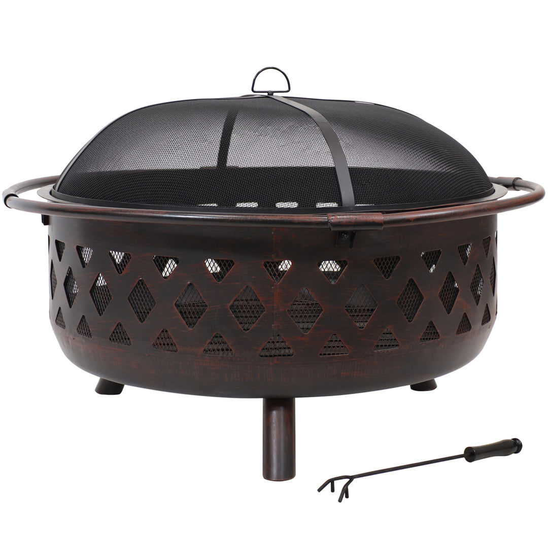 Sunnydaze 36 in Crossweave Steel Fire Pit with Screen and Poker Image 9