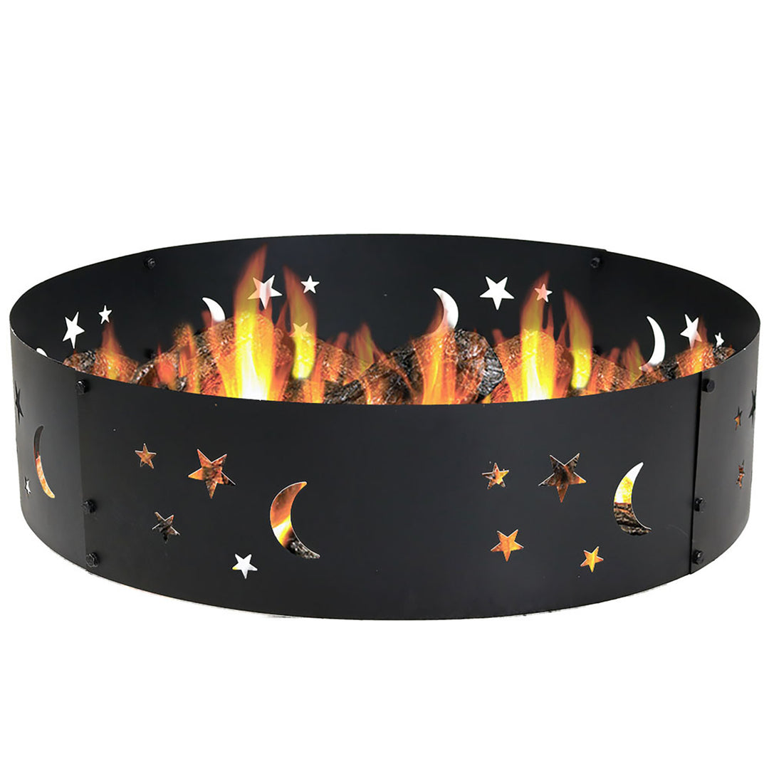 Sunnydaze 36 in Steel Die-Cute Stars and Moons Wood Burning Fire Pit Ring Image 1