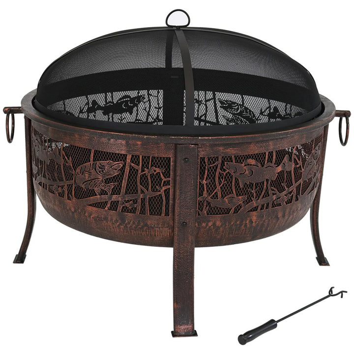 Sunnydaze 30 in Northwoods Fishing Steel Fire Pit with Spark Screen Image 8