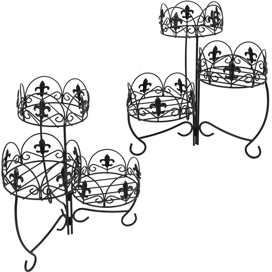 Sunnydaze Black Iron French Lily 3-Tiered Plant Stand - 22 in - Set of 2 Image 1