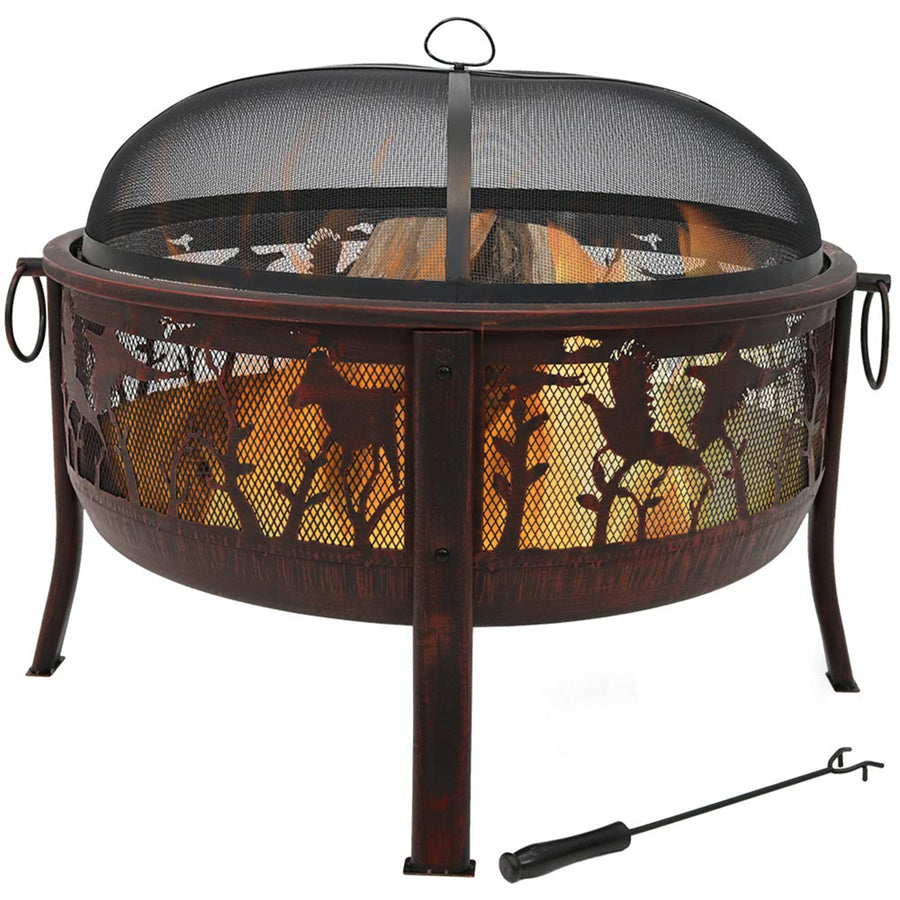 Sunnydaze 30 in Pheasant Hunting Steel Fire Pit with Spark Screen - Bronze Image 1