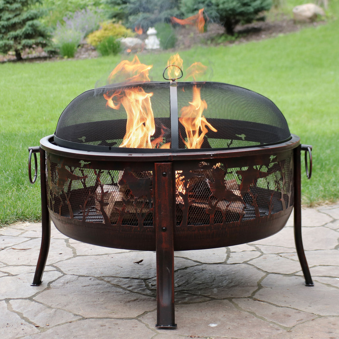 Sunnydaze 30 in Pheasant Hunting Steel Fire Pit with Spark Screen - Bronze Image 2