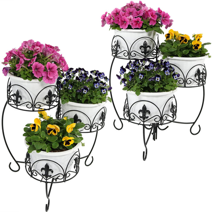 Sunnydaze Black Iron French Lily 3-Tiered Plant Stand - 22 in - Set of 2 Image 6