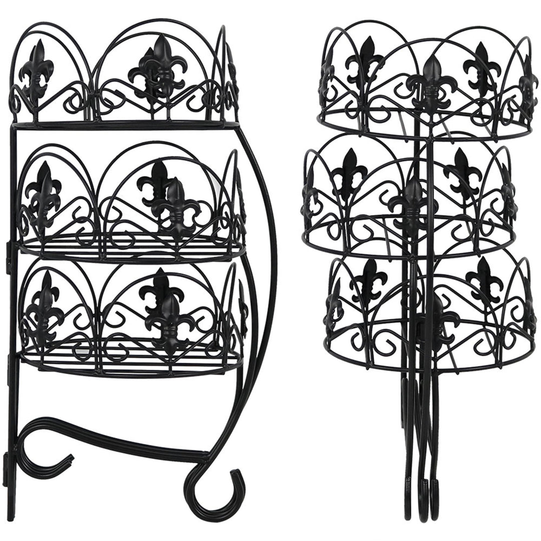 Sunnydaze Black Iron French Lily 3-Tiered Plant Stand - 22 in - Set of 2 Image 9