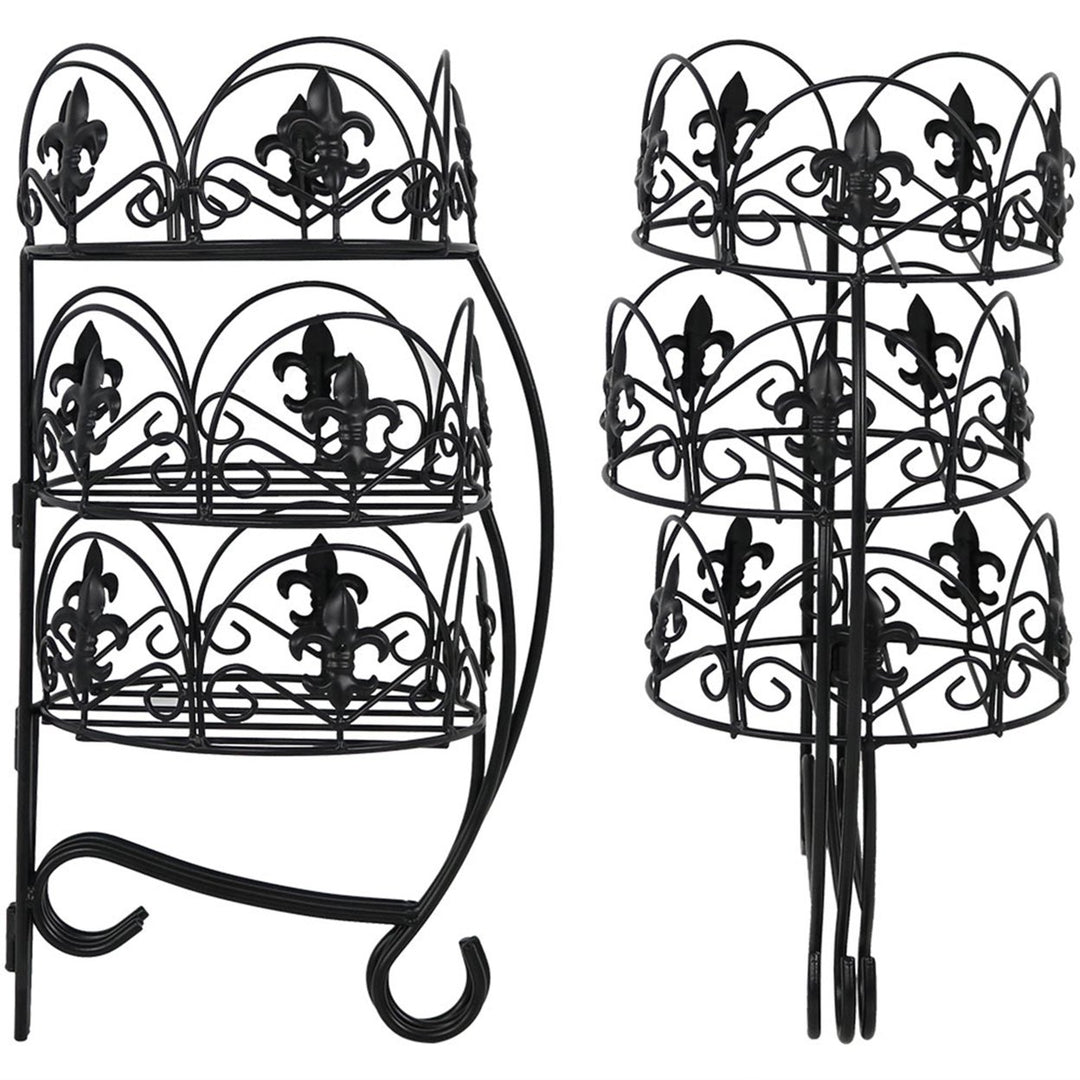 Sunnydaze Black Iron French Lily 3-Tiered Plant Stand - 22 in - Set of 2 Image 8