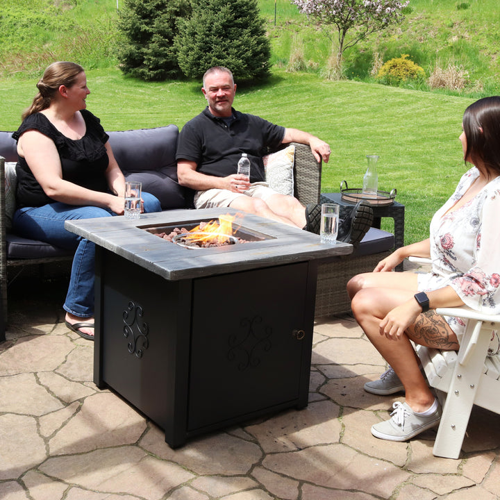 Sunnydaze 30 in Square MGO Propane Gas Fire Pit Table with Lava Rocks Image 9