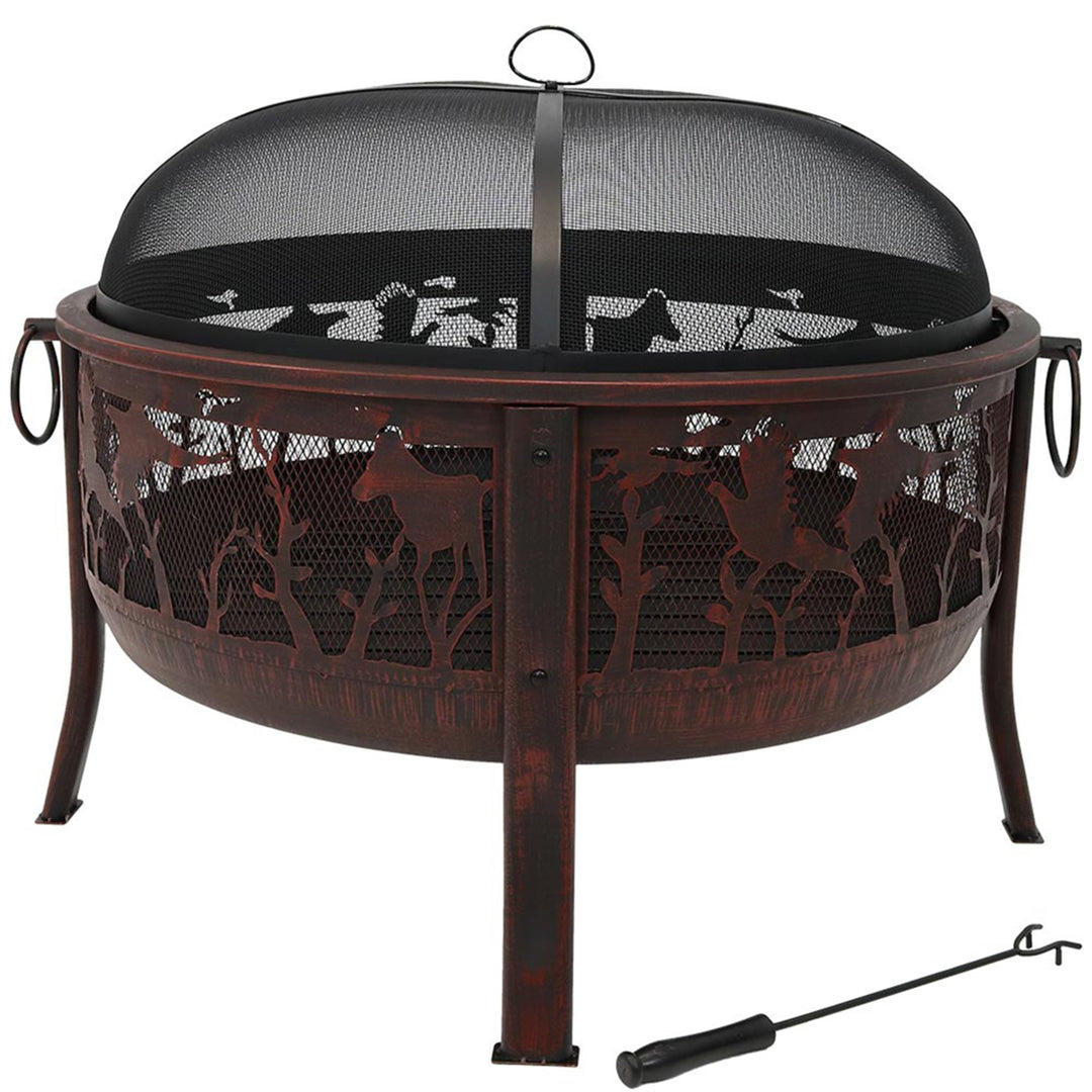 Sunnydaze 30 in Pheasant Hunting Steel Fire Pit with Spark Screen - Bronze Image 9