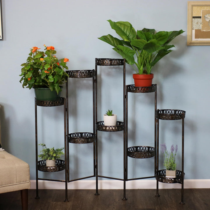 Sunnydaze Bronze Steel 10-Tier Staggered Folding Plant Stand - 46.5 in Image 5