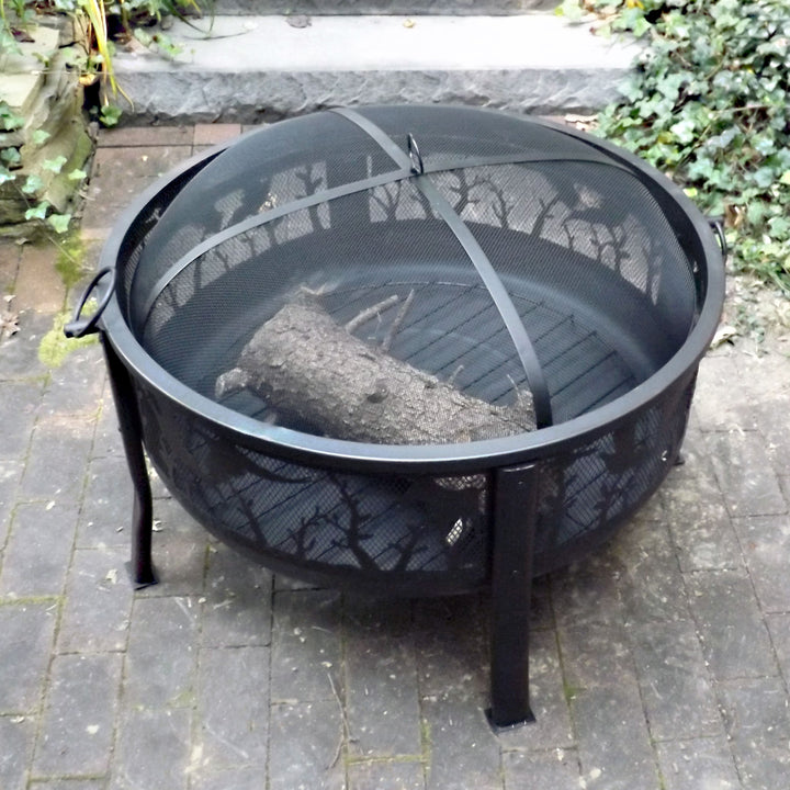 Sunnydaze 30 in Pheasant Hunting Steel Fire Pit with Spark Screen - Bronze Image 11