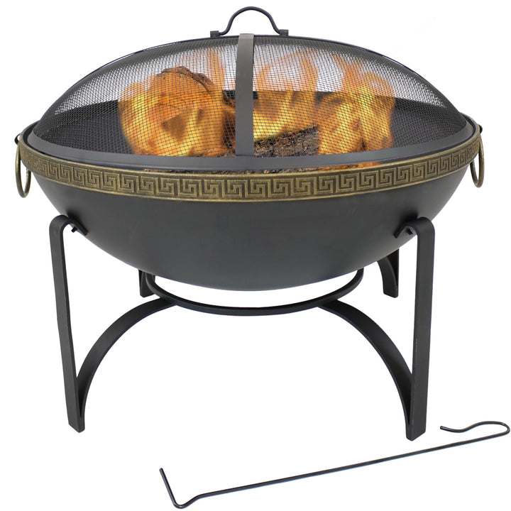 Sunnydaze 26 in Steel Outdoor Fire Bowl with Handles and Spark Screen Image 1