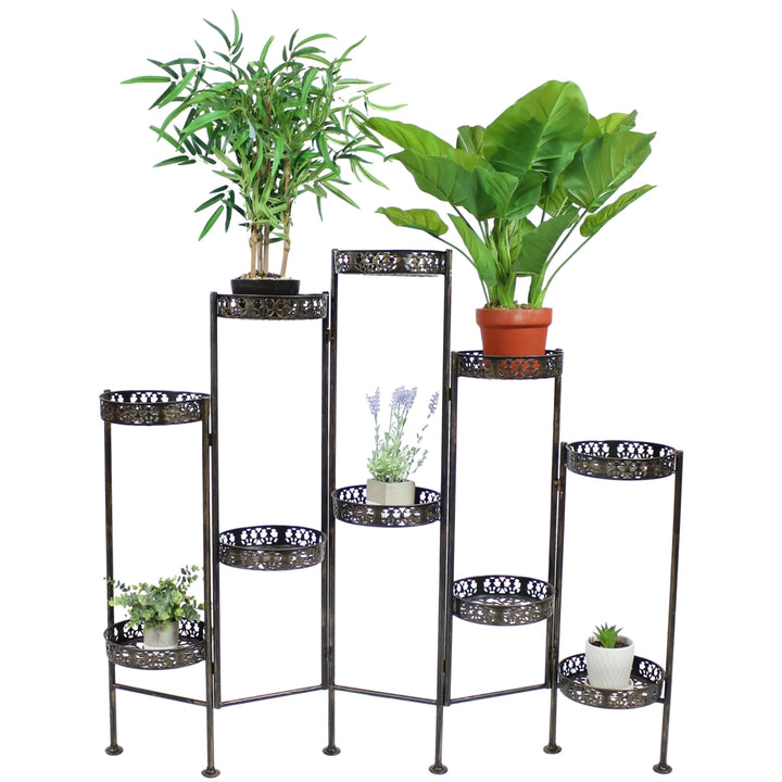 Sunnydaze Bronze Steel 10-Tier Staggered Folding Plant Stand - 46.5 in Image 6