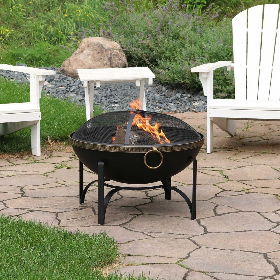 Sunnydaze 26 in Steel Outdoor Fire Bowl with Handles and Spark Screen Image 4