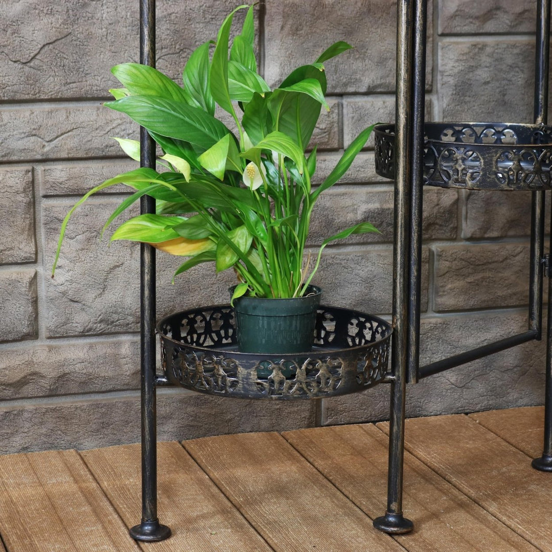 Sunnydaze Bronze Steel 10-Tier Staggered Folding Plant Stand - 46.5 in Image 11